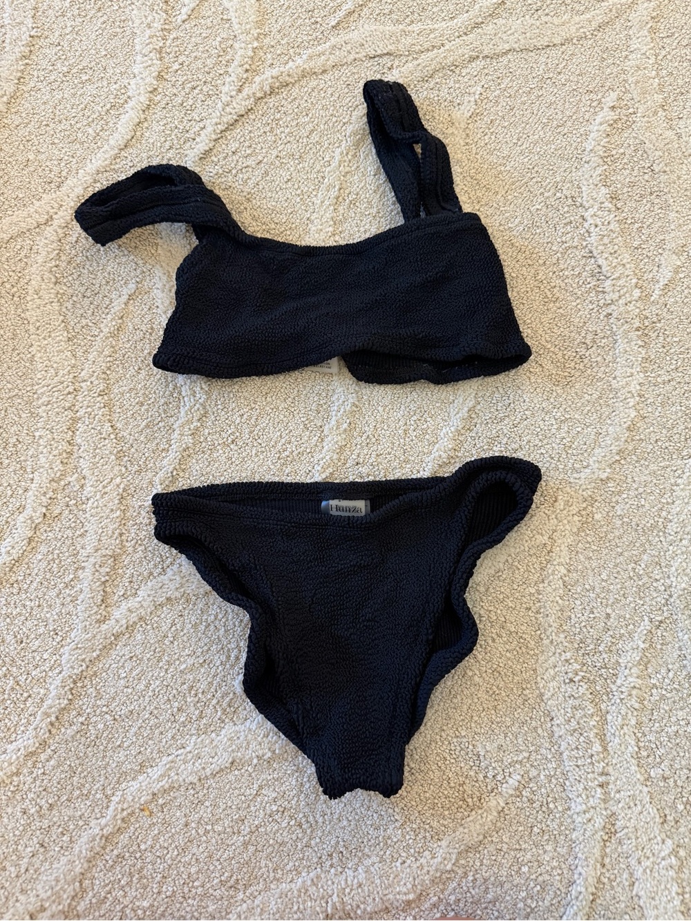 Hunza G Black Textured Two-Piece Bikini